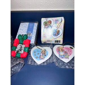 Lot Of 2 Heart Christmas Porcelain Ornaments +‎ Precious Moments Frame 2002 2006